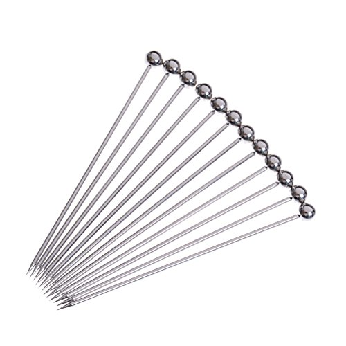 Lwestine Stainless steel Cocktail Picks, Professional 4" Fruit Stick Toothpicks(Set of 12)