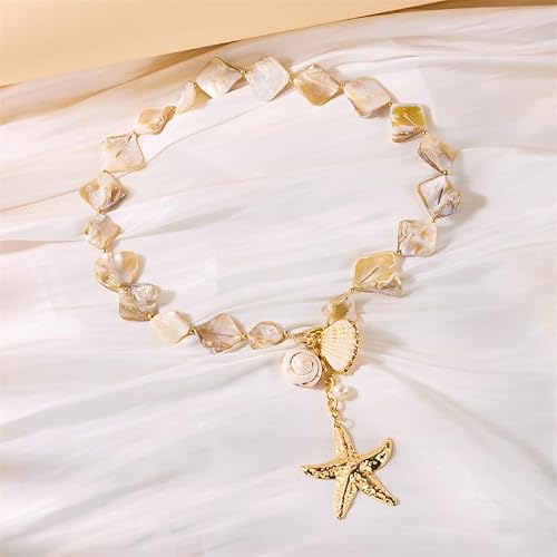 Gold Pearl Choker Necklaces For Women Chunky Shell Necklaces Starfish Conch Seahorse Summer Beach Fashion Jewelry (White Star Chain 1) — view 5