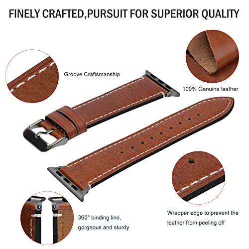 Fullmosa Compatible Apple Watch Band 40Mm 41Mm 38Mm 42Mm 44Mm 45Mm Leather For Iwatch Se/Se2/Series 8/7/6/5/4/3/2/1, 38Mm 40Mm 41Mm Dark Brown + Smoky Grey Buckle #TOP2