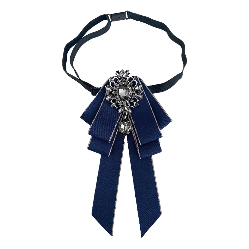 Rhinestone Retro British Style Pre-tied Adjustable Fabric Ribbon Bow Tie for Women Men Uniform Necktie Bownot
