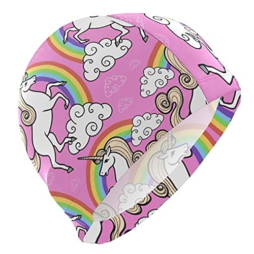 Hupery Unicorn Rainbow Swim Cap Easy Put On/Off Swimming Caps Long Hair Short Hair Swim Caps for Adult Youth Women Men