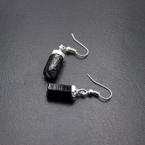Vista 2 de Pendientes de gota curativos de cristal de turmalina negra irregular