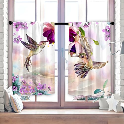 Highdi Lot de 2 Rideau Rideaux Cuisine Court Moderne Brise Bise, Petit Rideau Court Semi-Transparent Voilage Fenetre avec Poche de Tige pour Intérieurs Salon...