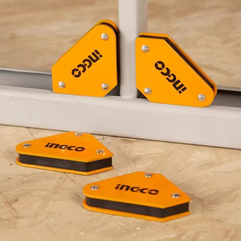 INGCO AMWH4001 4 Pcs Mini Magnetic Welding Holder Set, Welding Magnet Set for Metal Working 10 Lbs Strength Magnetic Welding Holder, 45,90,135 Degree Angle Fits for welding, Soldering, Assembling