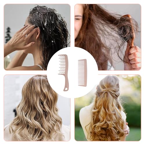 2 Stück Breiter Zahnkamm, Lockenkamm mit Gewelltem, Grobzinkiger Kamm für Locken, Verdickt und langlebig, Entwirrt und Definiert Locken, Rosa