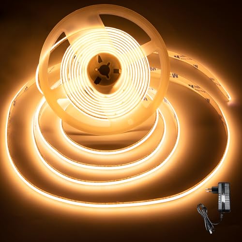 Macchiatto 10m COB LED Streifen Warmweiss 3000K 640 LEDs Dimmbar Lichtband CRI90+ COB LED Strip Punktlos Flexible für TV Hintergrundbeleuchtung Schlafzimmer Küche Kleiderschrank