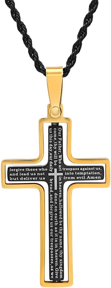 SteeltimeStainless Steel 'Lords Prayer' Swivel Action Rotating Cross Pendant Necklace