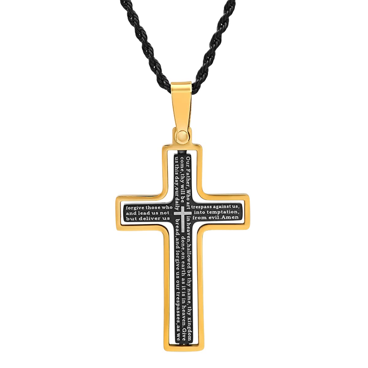 SteeltimeStainless Steel 'Lords Prayer' Swivel Action Rotating Cross Pendant Necklace
