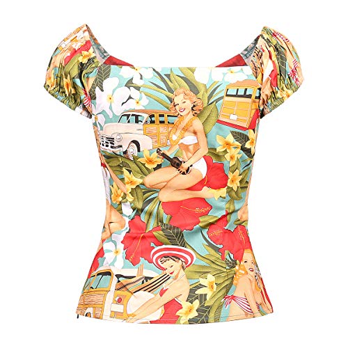Image of YARN & INK Women's Rockabilly Tops 1950s Pinup Shirt Casual Off Shoulder Vintage Blouse