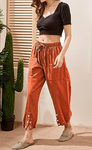 Casual Capri Pants for Women Linen Drawstring Elastic Capris Crop Relaxed Fit Cotton Wide Leg Capri Wide Leg Pants4