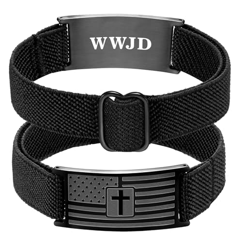 American Flag Cross Bracelet for Boys Men Freedom Adjustable Strap Christian Bracelets Engraved Bible Verses Inspirational Messages Religious Prayer Jewelry Gift Military Patriotic Wristbands WWJD