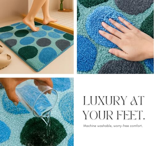 Image of SANMARINO Luxurious 2000 GSM Microfiber Bath Mat | Super Soft, Thick & Fluffy | Anti-Skid, Super Absorbent, Machine Washable Bathroom /Bedroom /Kitchen /Door Mat (40x60 cm, Pack of 1) Aqua & Grey