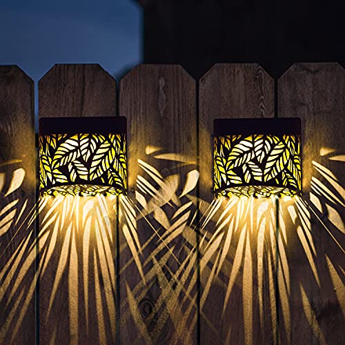 Metal Solar Wall Lights Outdoor Decorative, Dusk to Dawn Sensor Waterproof 2 Lighting Modes for Backyard Garden Pathway -2 Pack