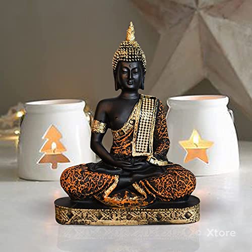 Image of Xtore Meditating Buddha Idol for Home | Adds Soothing Effects and Spreads Positive Vibes (Pack of 1, Orange & Black)