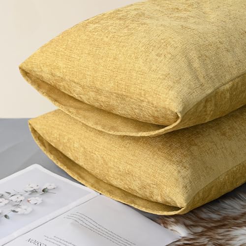Image of CaliTime Pack of 2 Cozy Standard Pillow Shams Cases for Bed Bedding Decoration Solid Dyed Soft Chenille 20 X 26 Inches Gold