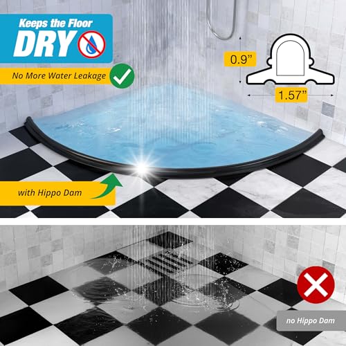 Image of Shower Threshold Water Dam Barrier 60 inch Rounded - Black Collapsible Shower Water Blocker - Guard for Walk in Shower - Water Guard Stopper for Floor - Shower Door Water Blocker - Wheelchair Accessible | Flexible door bottom seal for walk-in showers, helps contain leaks, block water and keep bathroom floors clean and dry