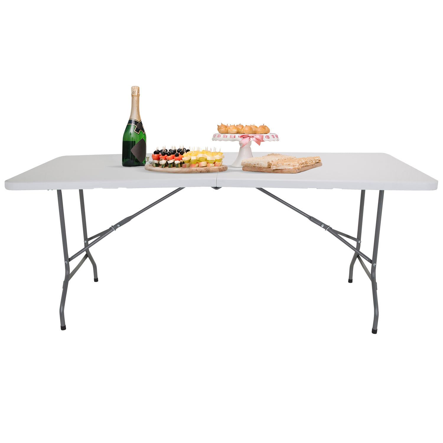 HJH Office Tavolo da campeggio pieghevole 152x70 cm Easy UP Multi II con maniglia di trasporto Tavolo pieghevole per 6 persone Bianco, 830053