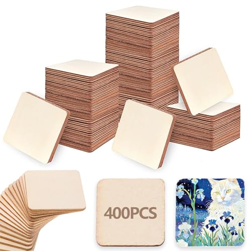 400 Stück Holz Quadratische Scheiben, 2 x 2cm Holzplatten Zum Basteln Natürlich Unverarbeitet Holzplättchen Malerei Holzplatte Set für Heimwerkerprojekte Partydekoration Architekturmodelle