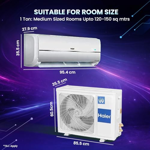 Image of Haier 1 Ton 3 Star Twin Inverter Split AC (Copper, 7 in 1 Convertible, Frost Self Clean, HD Filter, Cools at 54C, Long Air Throw - HSU11V-TMS3BN-INV,White)