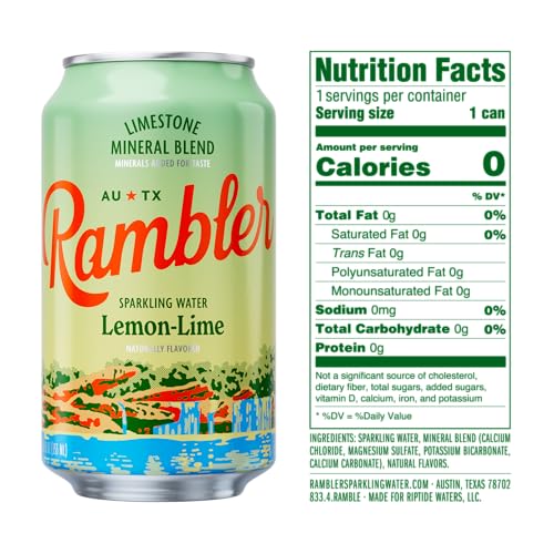 Image of AUTX RAMBLER Sparkling Water, Texas Limestone Mineral Blend, Lemon-Lime Flavor, 12-Ounce Cans, Three 8-Packs (24 Cans)