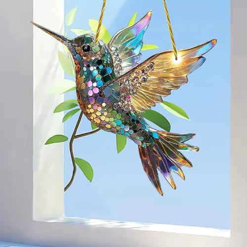 Landrain Sonnenfänger Kristall Fenster, 20cm Kolibri Suncatcher Zum Aufhängen, Acryl Lichtfänger Kristall