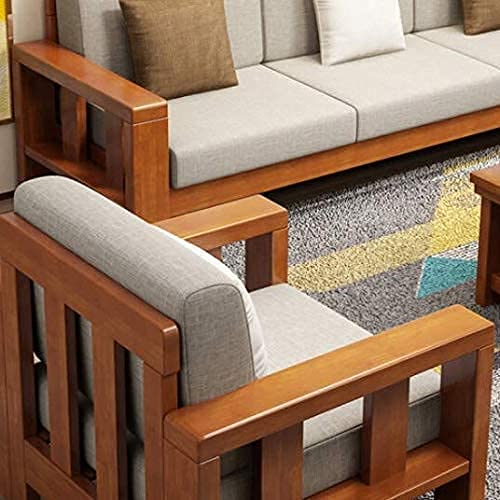 Image of Solid Sheesham Wood 6 Seater Sofa Set for Living Room Furniture - Natral Teak Finish (3+2+1 Seater)
