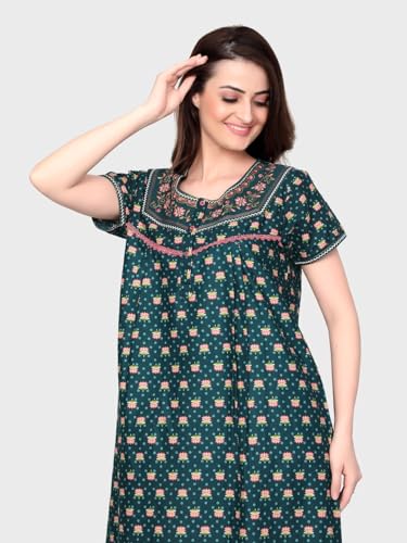 Image of Evolove Women's Cotton Long Maxi Night Gown Nighty Dress with Pocket & Stylish Button, Super Soft Comfortable (LNG-Button)