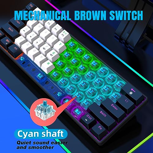 Image of Snpurdiri 60% Mechanical Keyboard Blue Switches, 61-Key Small Compact Gaming Keyboard for Windows Laptop PC Mac (Black White, Blue Switch) (Upgrade)