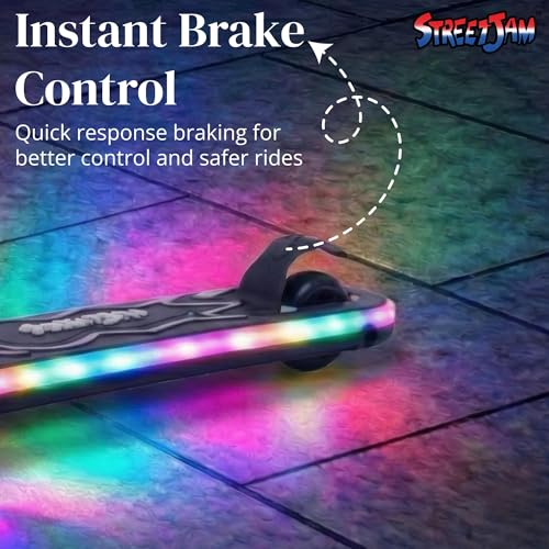 Image of STREETJAM Blinkie Kids LED Kick Scooter for 3-12 Years, LED Deck with Multiple Light Modes (1st Time in India), BIS Approved, Extra Wide Deck, Rechargeable, Up to 50 kg Load (Black with Grey)