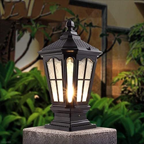 Columna de Valla rústica Luces de Poste Farol de Poste Exterior Exterior con columnas de Piedra de Vidrio Transparente Biselado Decoración de pilares Paisaje Patio Villa Lámpara de Mesa de Calle E27