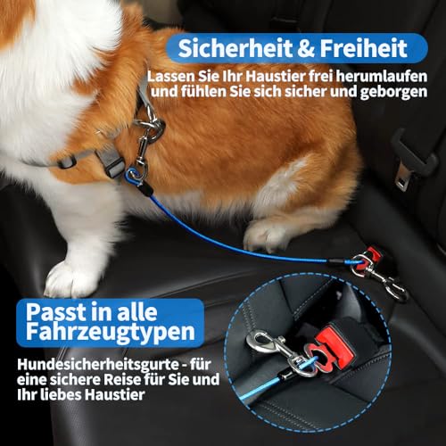 Mi Metty Anschnallgurt Hund Auto, Bissfeste Hundeleine aus Stahldraht mit Auto, Hunde anschnallgurt Auto für alle Hunde