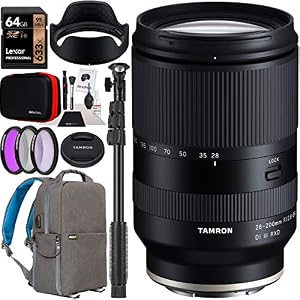 Tamron 28-200mm F/2.8-5.6 Di III RXD Lens Model A071 for Sony E-Mount Full Frame Mirrorless Cameras Bundle with Deco Gear Photography Backpack Case + Filter Kit + 64GB Card + Monopod + Accessories
