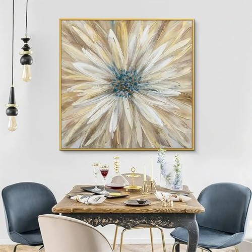 Peinture abstraite dorée pour décorer un salon chaleureux cadre 55x55 cm