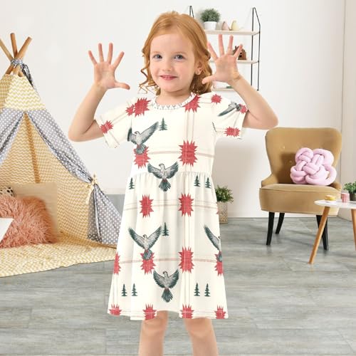 Summer Girl Dresses Hawk Plaid Toddler Short Sleeve A-line Dress Casual Sundress4