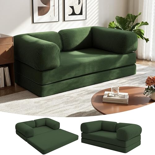 MeMoreCool 4-in-1 Boneless Couch, Umwandelbares Schlafsofa mit Armlehnen, Faltbare Matratze und Schlafsessel, Bequemes Schlafcouch für Wohnzimmer und...