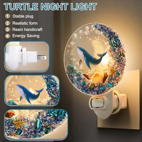 Image of Hortsun Plug in Seashell Night Light Ocean Sea Animal Decorative Night Light Plug in Beach Lamps Vintage Ocean Lamps for Adult for Home Bedroom Living Room Bathroom Wall(Whale)