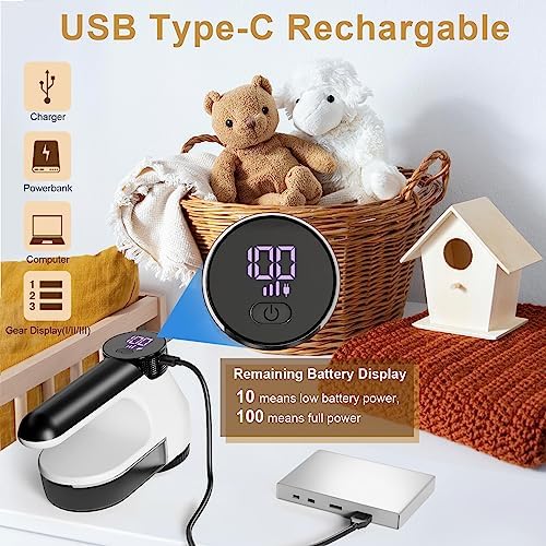 BAICIWE Fabric Shaver, Electric Lint Remover Rechargeable, Lint Shaver with 3-Speeds and Battery Led Digital Display, 3 Replaceable 6-Leaf Blades, Lint Shaver for Clothing,Sweater,Couch,Blanket — view 3