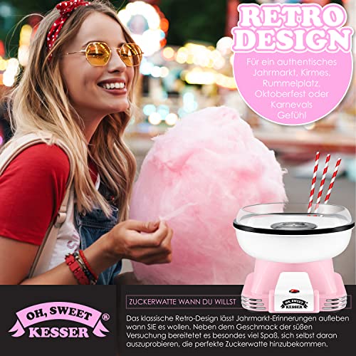 KESSER® Zuckerwattemaschine Set für Dein zuhause - Mit 30x Zuckerwatte Stäbchen & Messlöffel - Retro Cotton Candy Maschine - Zuckerwatte Maschine Mit Zubehör - Höhe 22 cm - 500 W Rosa Weiß – Bild 7