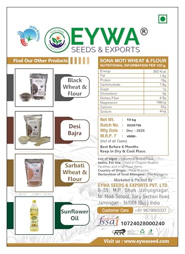 Image of Eywa Seeds & Exports Pvt Ltd Organic Sona Moti Ancient Wheat Flour (15 Kg) For Eating And Cooking | Desi Sona Moti Gehu Atta | Produce Of India From Organic Farms By Eywa