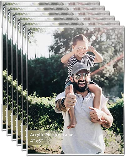 Photo Frame, 6x4 Photo Frames(10 x 15 cm) Wall Mounting Clear Picture Frames for Home,Acrylic Picture Frames 6x4,for Home School office,-Vertical,Set of 6