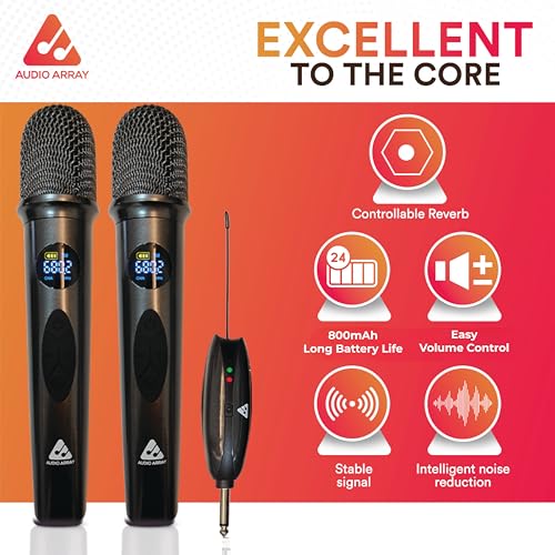 Image of Audio Array AM-W35 UHF Dual Wireless Premium Karaoke Microphones | 800mah 5-6 Hours Battery Backup | Range up to 50M | Karaoke Singing, Wedding, DJ, Church | PA System, Amplifier, Mixer, Party Box