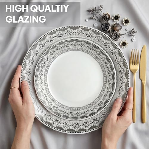 Image of CELLO Oxford Imperial Plus Series Opalware Dinner Set of 27 Piece For Family of 6 | Bone-Ash Free & Leadfree Opal Glass Microwave & Dishwasher Safe, Crockery Plates & Bowls Set For Daily Use & Gifting