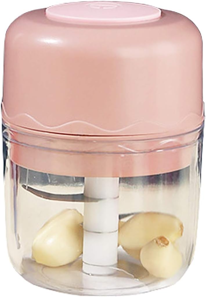 Electric Mini Food Chopper Portable Waterproof Small Garlic Press Chopper Blender Spice Grinder Mincer Processor with USB Charging for Pepper Ginger Onion Chili Pumpkin Veggies Nuts Meat 250ML (Pink)