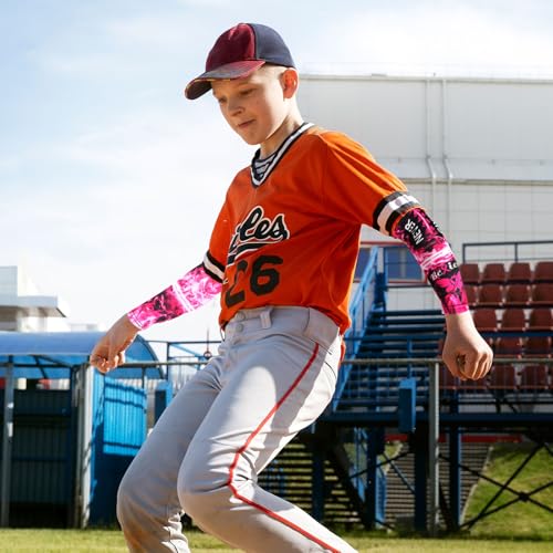 Image of SNOWSTAR Sports Pink Ribbon Breast Cancer Awareness Arm Sleeve Compression Fit No Slip Football Flames