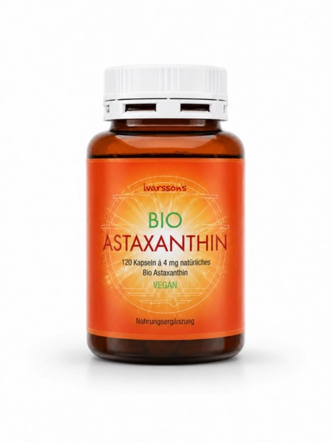 BIO Astaxanthin - 120 Kapseln à 4mg natürl. Bio-Astaxanthin - Ivarssons Original - VEGAN