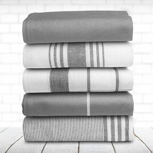 Premium Kitchen Tea Towels Set of 5 – Eco-Friendly 100% Cotton Hotel Quality Kitchen Towels Ultra Absorbent & Lint Free, Quick Drying Dish Cloth, 70 x 50 cm (Grey) - Image 6