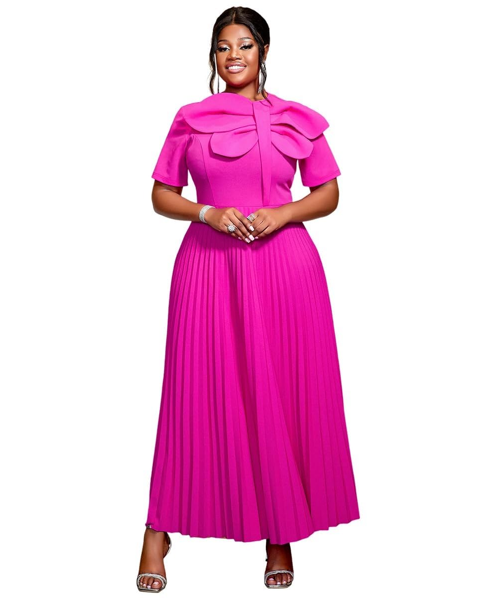 AOMEI Casual Church Dresses for Women 2026 Summer Pleated Short Sleeve Round Neck Dragonfly Spring Maxi Dress