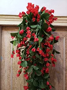 Glaaddo Plastic Artificial Hanging Orchid Flowers Contrast Peach Red Bush For Home Wedding Wall Hanging Decor