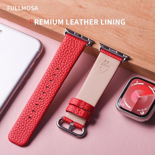 Image of Fullmosa Watch Band Compatible with Red Apple Watch Leather Band 42mm 41mm 40mm 38mm, iWatch Band for Series ultra3 /2 /1 SE3 /2 /1 11 /10 /9 /8 /7 /6 / /5 /4 /3 for Men Women