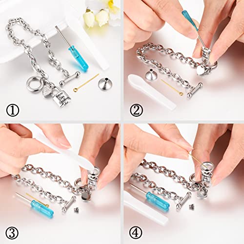 abooxiu Lock Urn Bracelet for Ashes - Crystal Heart Cremation Bracelet - Stainless Steel Memorial Ash Holder for Men Women - Silver3